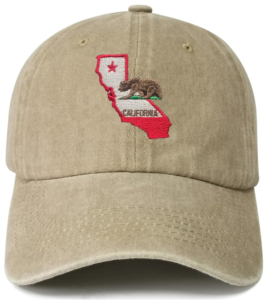 Aoojanu Embroidery California Bear Baseball Cap State Flag Snapback Trucker Hat Natural