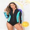 ATTRACO Women Long Sleeve Swim Shirt Zip Rash Guard Swim Top Printed Bathing Suits 2XL view 2