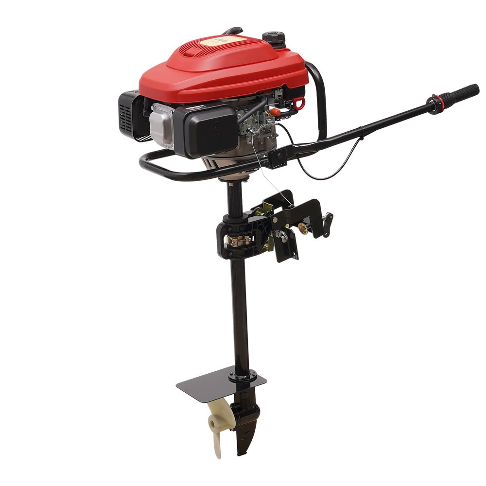 4 Stroke 6HP Outboard Boat Motor, 200CC 3.5kw Shaft Heavy Duty Fishing Boat Motor w/Air Cooling System, Speed:3600rpm