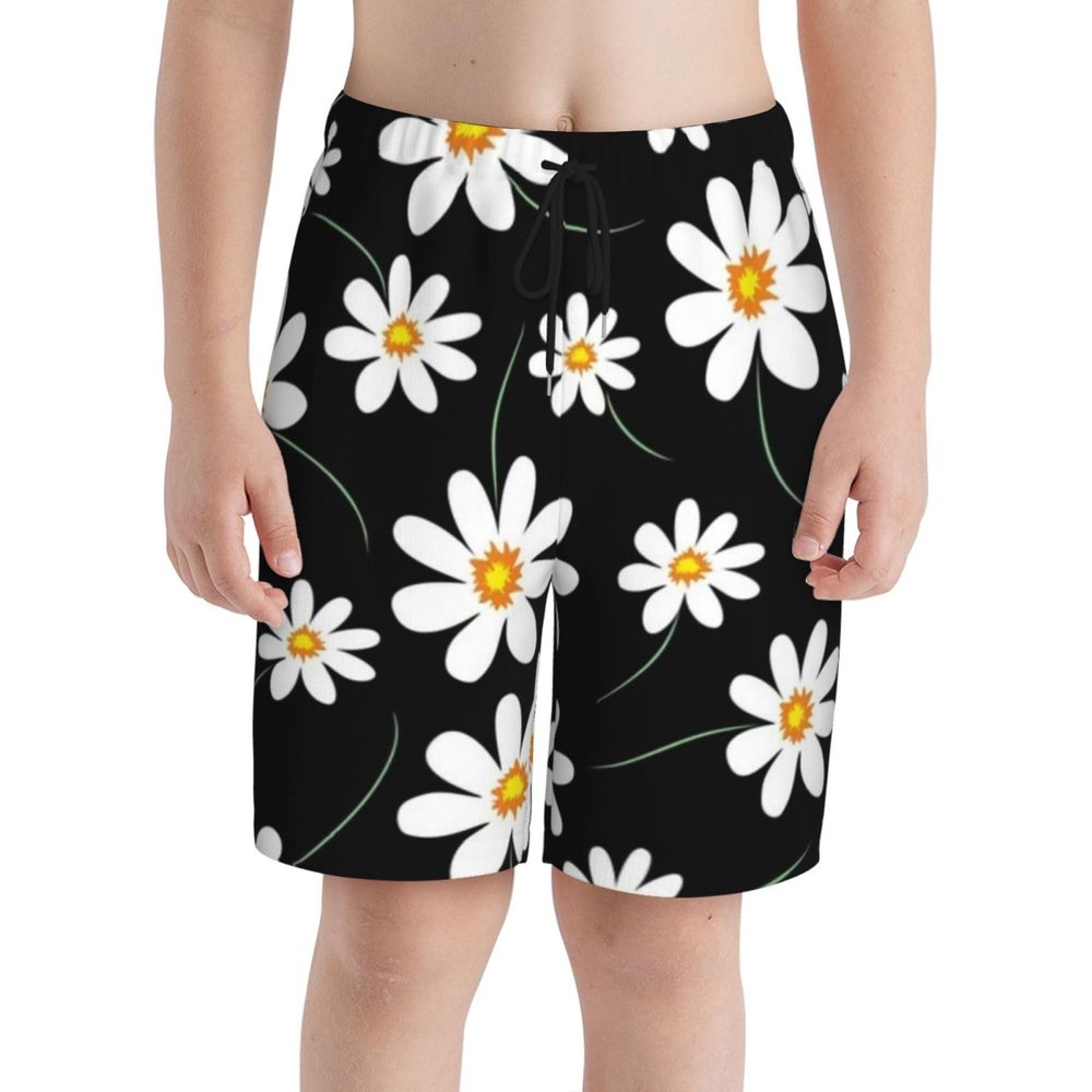 Daisy Flower Print Pattern Teens Beach Shorts Running Workout Sports Shorts Summer Casual Shorts for Boys