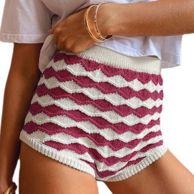UAURORAO Women Y2k Striped Knitted Shorts Low Waist Color Block Lounge Shorts Strechy Going Out Micro Shorts Loungewear(Cute Red,Large)