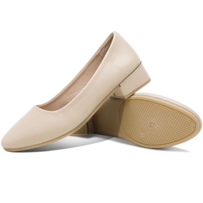 Jeekopeg Low Chunky Pumps Women's Round Toe Heels PU Leather Chunky Pumps Shoes Classic Closed Toe Pumps Low Heel Dress Shoes for Woman(Nude,US7)