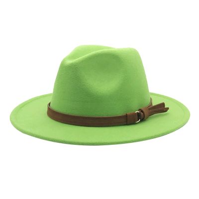 Fall Fedora Panama Hat Unisex Packable Wide Brim Hat Classic Wool Flat Top Fedora Hat Party Church Hats (Green, One Size)