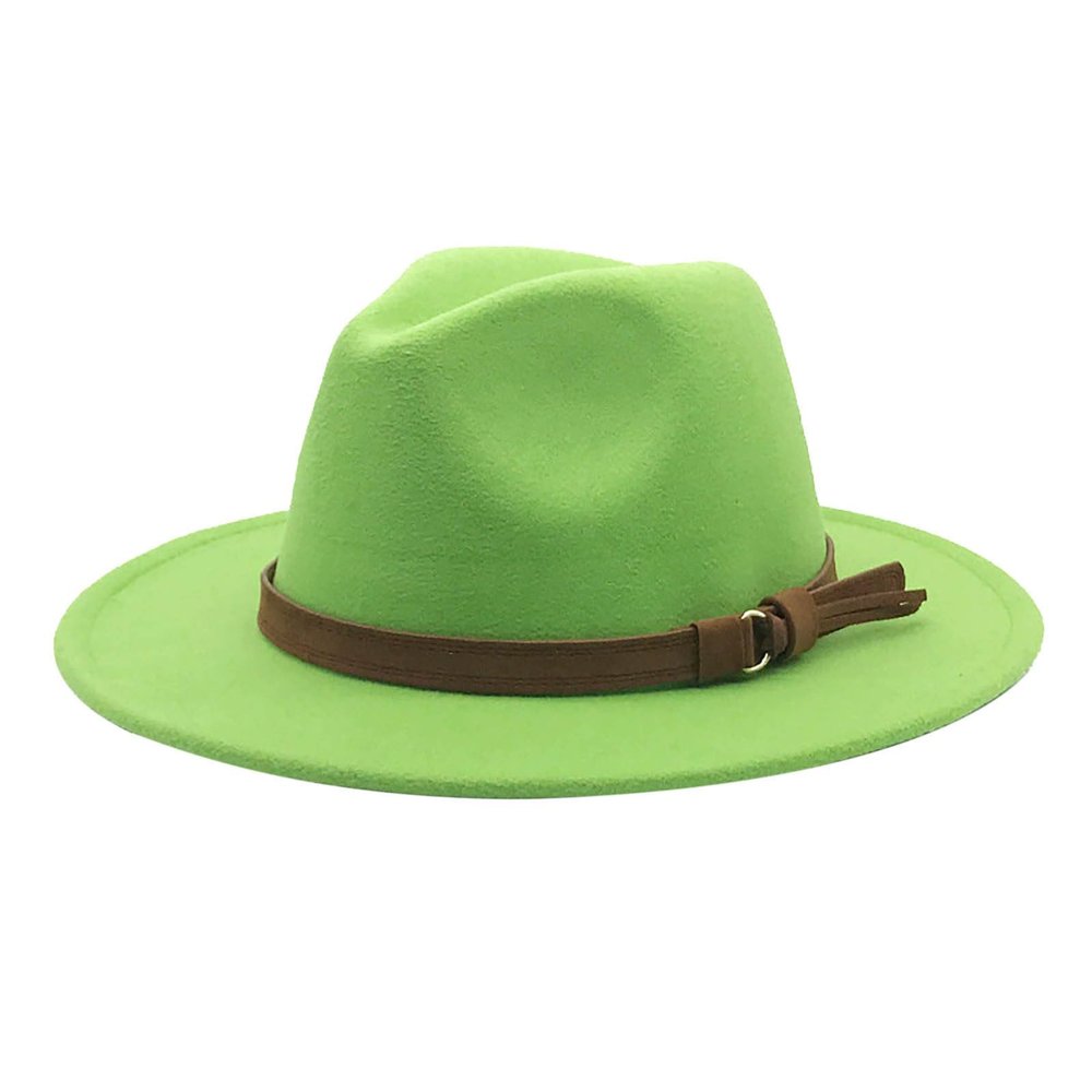 Fall Fedora Panama Hat Unisex Packable Wide Brim Hat Classic Wool Flat Top Fedora Hat Party Church Hats (Green, One Size)
