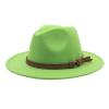 Fall Fedora Panama Hat Unisex Packable Wide Brim Hat Classic Wool Flat Top Fedora Hat Party Church Hats (Green, One Size) view 1