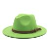 Fall Fedora Panama Hat Unisex Packable Wide Brim Hat Classic Wool Flat Top Fedora Hat Party Church Hats (Green, One Size) view 2
