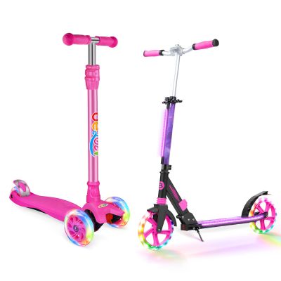 BELEEV A2 Scooters for Kids 3 Wheel Kick Scooter and BELEEV V8 Scooters for Kids Ages 6+ with Light-Up Wheel & Stem & Deck, 2 Wheel Folding Scooter for Adults Teens