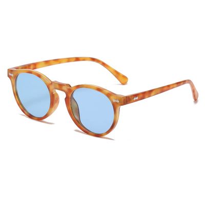 JOVAKIT Vintage Kids Polarized Sunglasses for Girls Boys Age 9-18, Round Sun Glasses for Children UV400 Protection (Big Kids&Yellow Tortoise/Clear Blue)