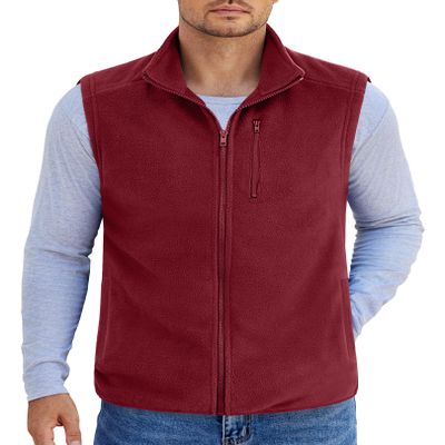 COOFANDY Lightweight Fleece Vest For Men Warm Winter Sleeveless Jacket Casual Outerwear with 5 Pockets, Wine Red, Small