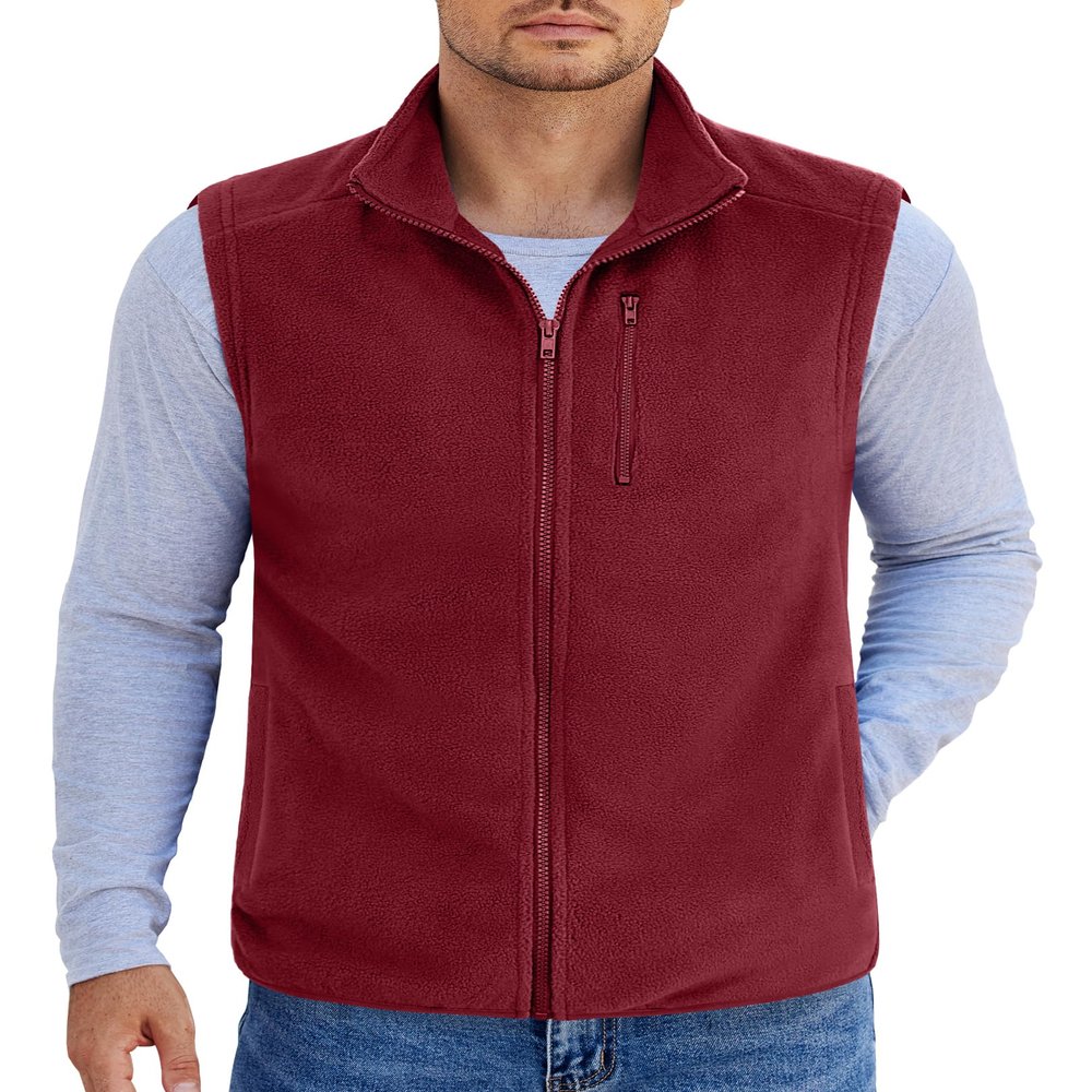 COOFANDY Lightweight Fleece Vest For Men Warm Winter Sleeveless Jacket Casual Outerwear with 5 Pockets, Wine Red, Small