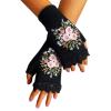 2024 Hand Embroidered Gloves Flower Embroidered Gloves Hand Embroidered Knitted Fingerless Winter (Black, One Size) view 1