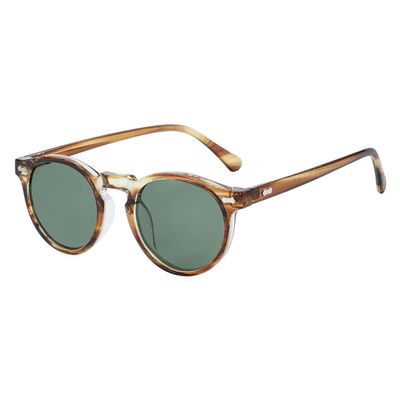 JOVAKIT Vintage Kids Polarized Sunglasses for Girls Boys Age 2-9, Round Sun Glasses for Children UV400 Protection (Stripe Brown/Green)