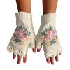 2024 Hand Embroidered Gloves Flower Embroidered Gloves Hand Embroidered Knitted Fingerless Winter (A-White, One Size) view 1