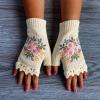 2024 Hand Embroidered Gloves Flower Embroidered Gloves Hand Embroidered Knitted Fingerless Winter (A-White, One Size) view 2