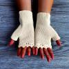 2024 Hand Embroidered Gloves Flower Embroidered Gloves Hand Embroidered Knitted Fingerless Winter (A-White, One Size) view 3