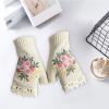 2024 Hand Embroidered Gloves Flower Embroidered Gloves Hand Embroidered Knitted Fingerless Winter (A-White, One Size) view 4