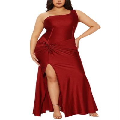2026 Women's One Shoulder Tight Floor Length Side Split Dresses Elegant and Fashion Wedding Guest Party Dress