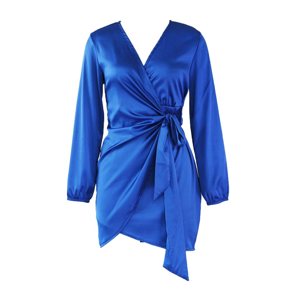 Generic Women'S Sexy Long Sleeve Bodycon Mini Dress Deep V Neck Ruched Cocktail Party Club Dresses Casual Elegant Dress (Large,Blue)