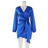 Generic Women'S Sexy Long Sleeve Bodycon Mini Dress Deep V Neck Ruched Cocktail Party Club Dresses Casual Elegant Dress (Large,Blue) view 2