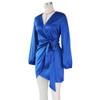 Generic Women'S Sexy Long Sleeve Bodycon Mini Dress Deep V Neck Ruched Cocktail Party Club Dresses Casual Elegant Dress (Large,Blue) view 3