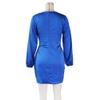Generic Women'S Sexy Long Sleeve Bodycon Mini Dress Deep V Neck Ruched Cocktail Party Club Dresses Casual Elegant Dress (Large,Blue) view 4