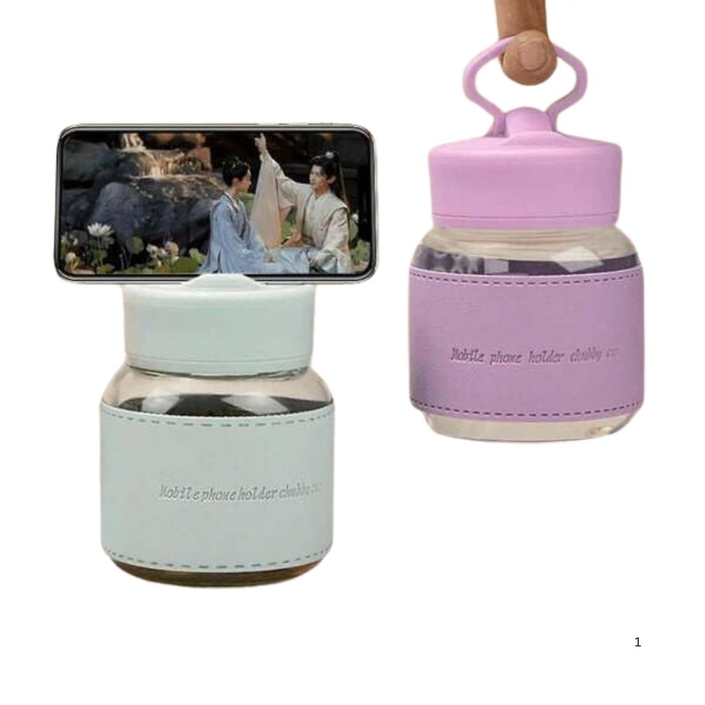 VAGHASIYA 300Ml Portable Handle Mini High Borosilicate Shaker Cute Fat Glass Water Cup, Mobile Phone Stand,Coffee, Juice, and Smoothies, Perfect for Hot & Cold Beverages.(1 Pcs)