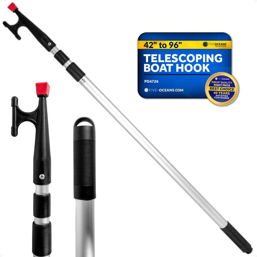 Five Oceans Boat Hook - Boat Hooks for Docking, Boat Hook Pole - Telescoping Boat Hook with Screw On Boat Hook Top - Extends from 3.5 ft. (42-Inch) to 8 ft. (96-Inch) - FO4726
