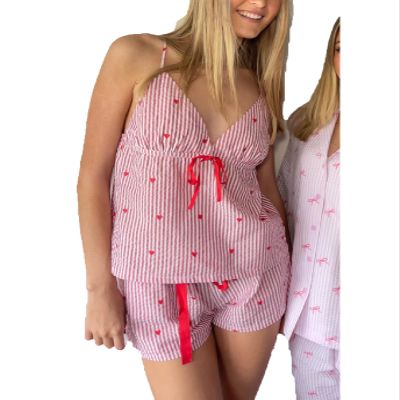 Argeousgor Women Y2k Striped Pajama Set 2 Piece Ruffle Peplum Cami Top and Boxer Shorts Set Matching Pj Set Lounge Set S Red
