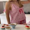 Argeousgor Women Y2k Striped Pajama Set 2 Piece Ruffle Peplum Cami Top and Boxer Shorts Set Matching Pj Set Lounge Set S Red view 2