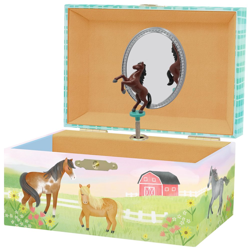 Giggle & Honey Horse Jewelry Box - Horse Toys for Girls Age 4-6- Kids Jewelry Box with Spinning Horse - 6 x 4.7 x 3.5 in