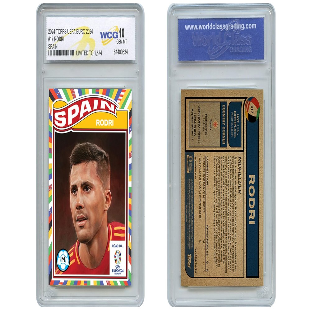 WCG 2024 Topps UEFA Official RODRI Euro Soccer Spain Card #17 - Graded GEM MINT 10