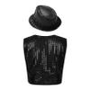 Jhaoyu Kids Boys Girls Sequins Jacket Shirt Vest Waistcoat Hip-hop Jazz Dance Performance Christmas Top with Hat Black A 3-4 Years view 2