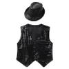 Jhaoyu Kids Boys Girls Sequins Jacket Shirt Vest Waistcoat Hip-hop Jazz Dance Performance Christmas Top with Hat Black A 3-4 Years view 3