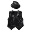 Jhaoyu Kids Boys Girls Sequins Jacket Shirt Vest Waistcoat Hip-hop Jazz Dance Performance Christmas Top with Hat Black A 3-4 Years view 4