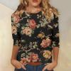 3/4 Sleeve V Neck Tops for Women Cute Top Flower Graphic Tees for Women Graphic Tshirt Elbow Length Shirts for Women Boho Tops for Women Womens Half Sleeve T Shirts Orange 4XL view 2