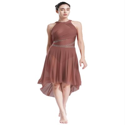 vastwit Women's Sleeveless Lyrical Ballet Leotard Dress Shiny Rhinestone Modern Contemporary Dance Costume Dusty Pink Large