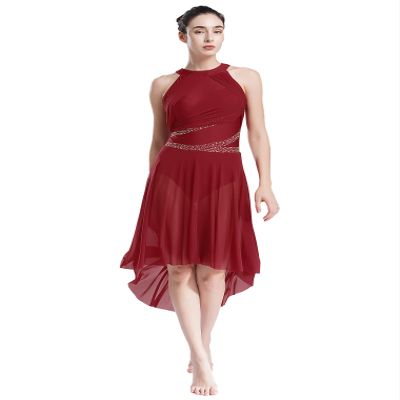 vastwit Women's Sleeveless Lyrical Ballet Leotard Dress Shiny Rhinestone Modern Contemporary Dance Costume Burgundy XX-Large