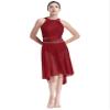 vastwit Women's Sleeveless Lyrical Ballet Leotard Dress Shiny Rhinestone Modern Contemporary Dance Costume Burgundy XX-Large view 4