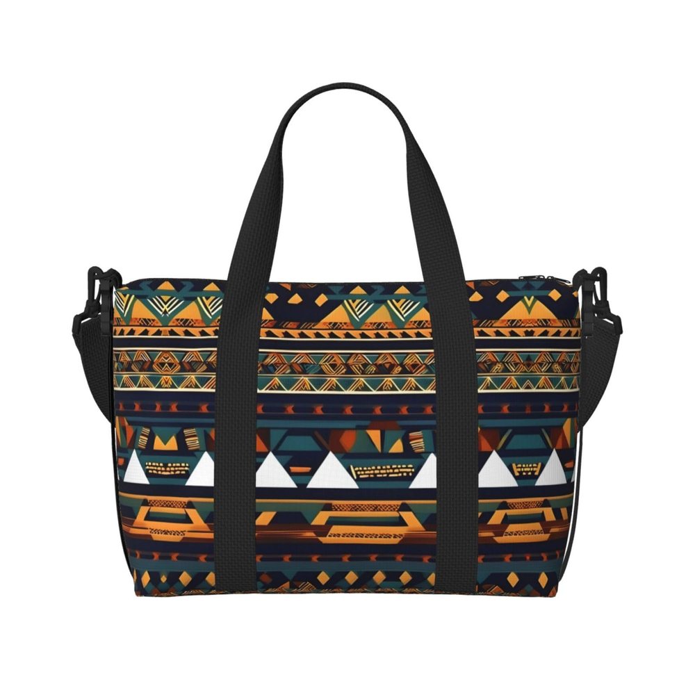 African Ethnic Pattern Small Duffel Bag Foldable Travel Bag Weekender Bag Overnight Gym Hospital Bags For Women&Men
