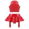 Freebily Women's 2Pcs Leather Outfits Sleeveless Crop Tops with A-line Thongs Skirts for Club Wear Red XX-Large view 2