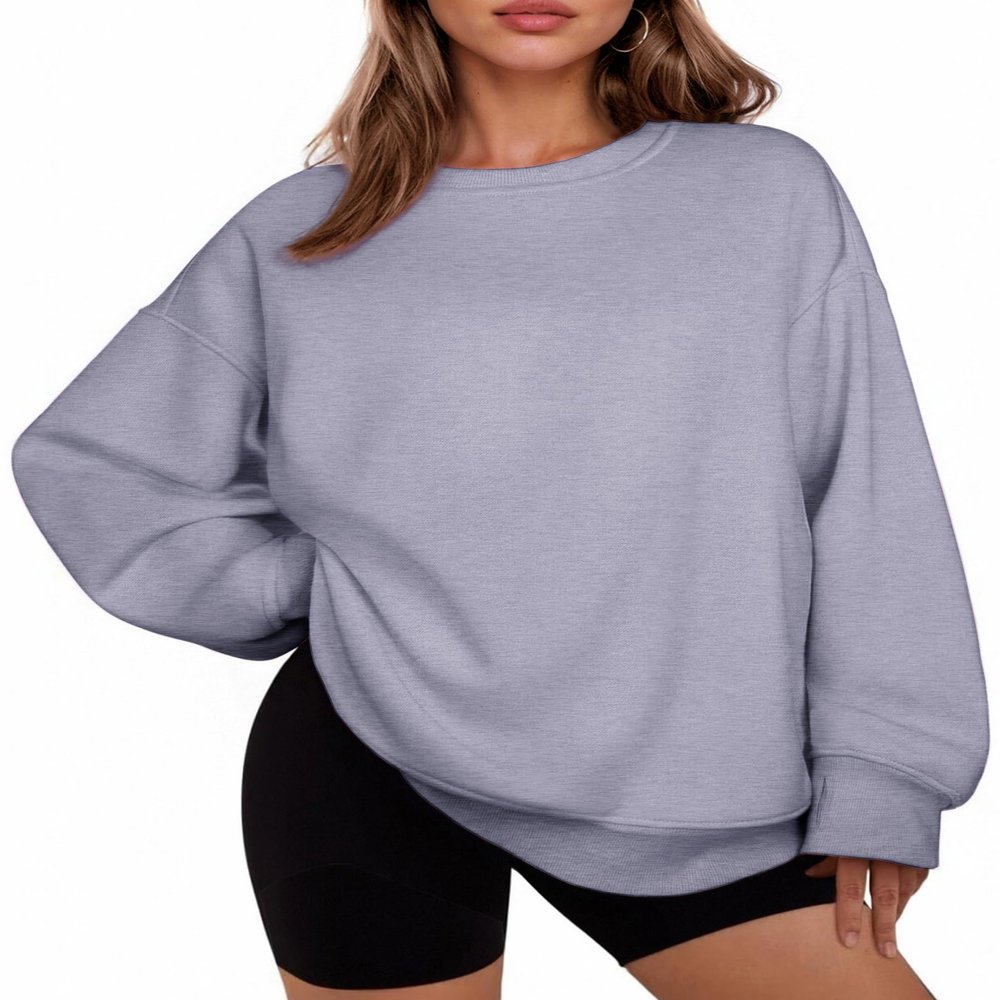 PINSPARK Womens Sweatshirt Crewneck Fleece Pullover Tops Oversized Sweat Shirts with Thumbholes Pockets Fall Outfits, Light Grey M