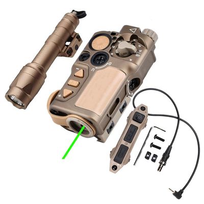 Tactical Metal RDX Box Laser Sight(with IR+Red/Green/Blue Laser),& Modular Dual Wire Remote Pressure Switch(SF+2.5 Plug) & M600C LED Strong Flashlight Combo,Tan