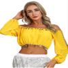 Agoky Women's 2Pcs Belly Dance Dress Set Off Shoulder Crop Top with Performance Dance Skirts Yellow One Size view 2