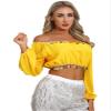 Agoky Women's 2Pcs Belly Dance Dress Set Off Shoulder Crop Top with Performance Dance Skirts Yellow One Size view 3
