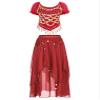 Agoky Women's 2Pcs Belly Dance Dress Set Short Puff Sleeve Crop Top with Performance Dance Skirts Red One Size view 1