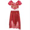Agoky Women's 2Pcs Belly Dance Dress Set Short Puff Sleeve Crop Top with Performance Dance Skirts Red One Size view 3