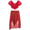 Agoky Women's 2Pcs Belly Dance Dress Set Short Puff Sleeve Crop Top with Performance Dance Skirts Red One Size view 4