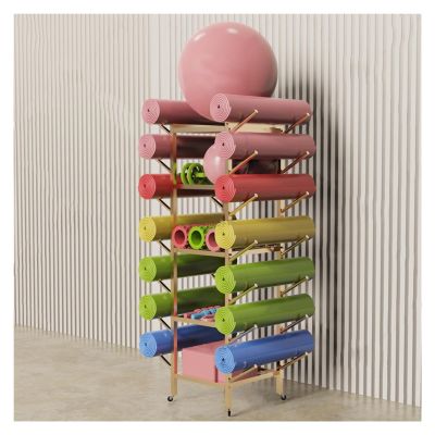 LZMZMQ Yoga Mat Storage and Organizer Rack, Free Standing Home Gym Garage Storage Holder for Dumbbells/Foam Roller/Yoga Blocks, Commercial Workout Equipment Storage Rolling Cart, 5 Tier(Gold)