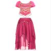LiiYii Women's Bollywood Belly Dance Costume Puff Sleeve Crop Top with Sequin Beaded Chiffon Skirt Hot Pink One Size view 1