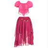 LiiYii Women's Bollywood Belly Dance Costume Puff Sleeve Crop Top with Sequin Beaded Chiffon Skirt Hot Pink One Size view 2